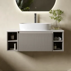 Drench Groove 1000mm Fluted Wall Hung Vanity Unit with Open Shelves & Sintered Stone Countertop