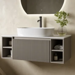 Drench Groove 1000mm Fluted Wall Hung Vanity Unit with Open Shelves & Sintered Stone Countertop