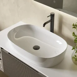 Drench Groove 1000mm Fluted Wall Hung Vanity Unit with Open Shelves & Sintered Stone Countertop