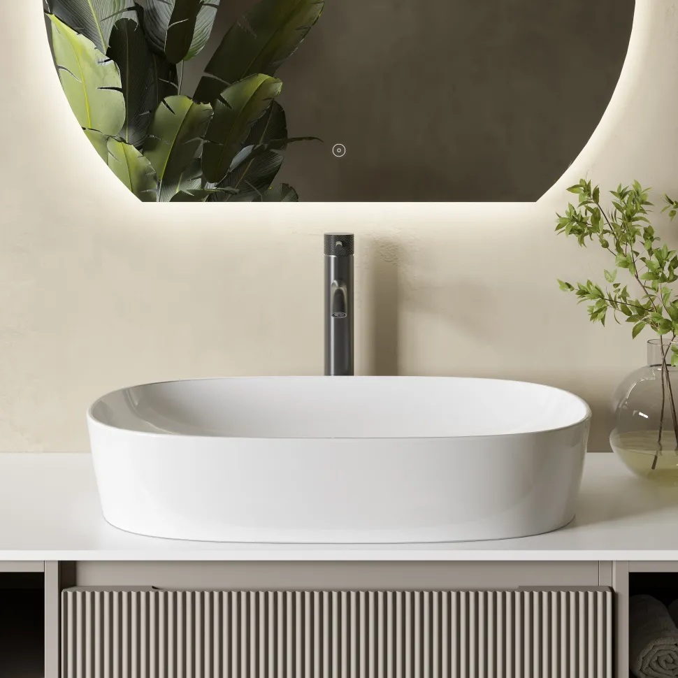 Drench Groove 1000mm Fluted Wall Hung Vanity Unit with Open Shelves & Sintered Stone Countertop