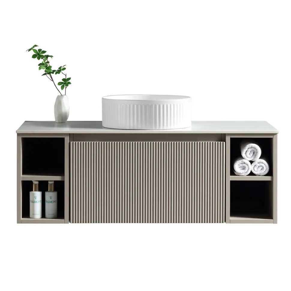 Drench Groove 1000mm Fluted Wall Hung Vanity Unit with Open Shelves & Sintered Stone Countertop