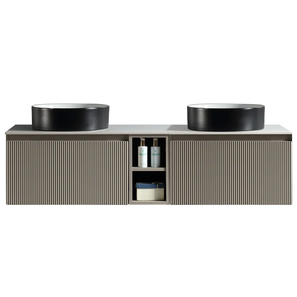 Drench Groove 1400mm Fluted Wall Hung Double Vanity Unit & Sintered Stone Countertop