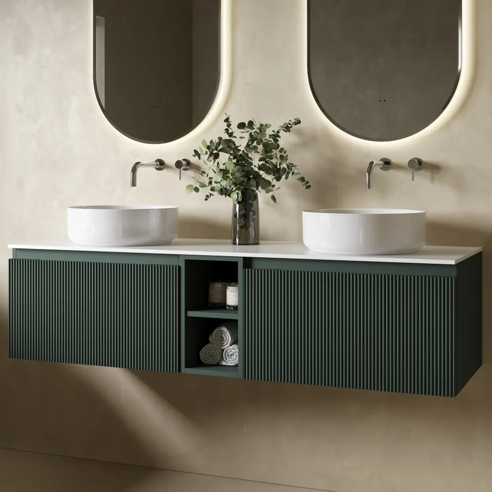 Drench Groove 1400mm Fluted Wall Hung Double Vanity Unit & Sintered Stone Countertop