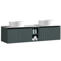 Drench Groove 1400mm Fluted Wall Hung Double Vanity Unit & Sintered Stone Countertop