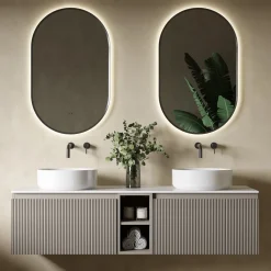 Drench Groove 1400mm Fluted Wall Hung Double Vanity Unit & Sintered Stone Countertop