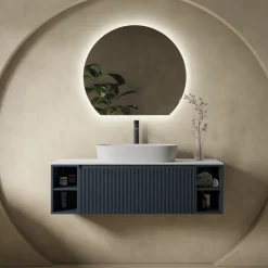 Drench Groove 1200mm Fluted Wall Hung Vanity Unit With Open Shelves & Sintered Stone Countertop