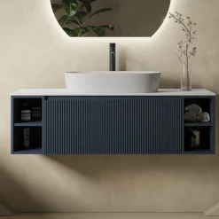 Drench Groove 1200mm Fluted Wall Hung Vanity Unit With Open Shelves & Sintered Stone Countertop