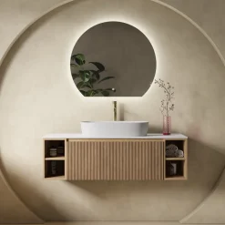 Drench Groove 1200mm Fluted Wall Hung Vanity Unit With Open Shelves & Sintered Stone Countertop