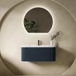 Drench Groove 870mm Fluted Wall Hung Curved Vanity Unit & Matt Stone Basin