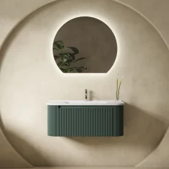 Drench Groove 870mm Fluted Wall Hung Curved Vanity Unit & Matt Stone Basin