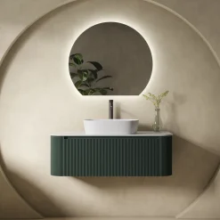 Drench Groove 1075mm Fluted Wall Hung Curved Vanity Unit With Sintered Stone Countertop