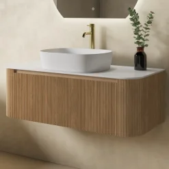 Drench Groove 1075mm Fluted Wall Hung Curved Vanity Unit With Sintered Stone Countertop