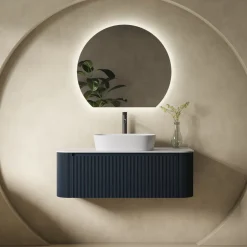 Drench Groove 1075mm Fluted Wall Hung Curved Vanity Unit With Sintered Stone Countertop