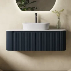 Drench Groove 1075mm Fluted Wall Hung Curved Vanity Unit With Sintered Stone Countertop
