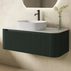 Drench Groove 1075mm Fluted Wall Hung Curved Vanity Unit With Sintered Stone Countertop