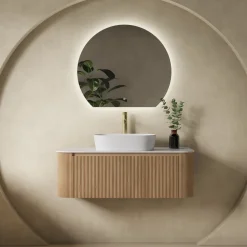 Drench Groove 1075mm Fluted Wall Hung Curved Vanity Unit With Sintered Stone Countertop