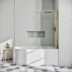 Drench J Shaped Shower Bath with Panel & Shower Screen