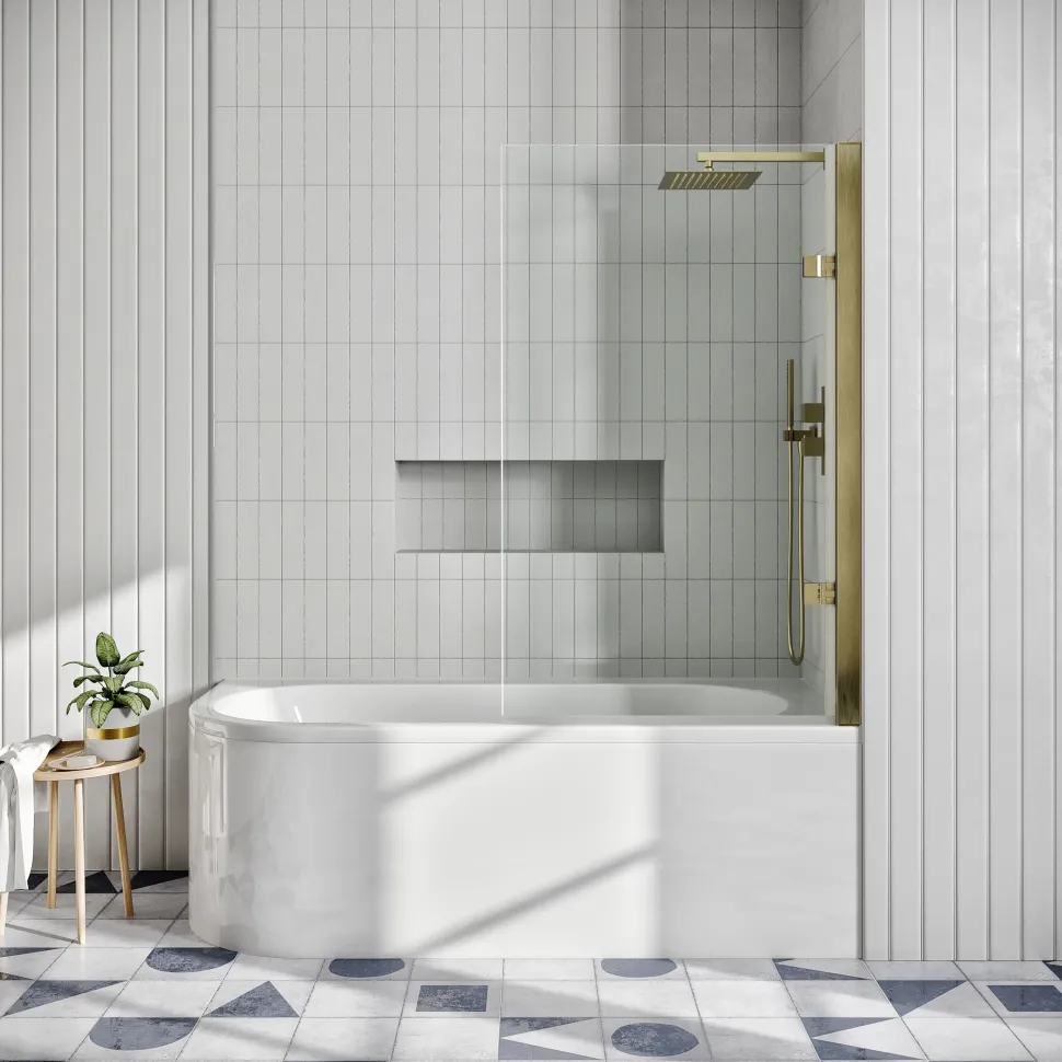 Drench J Shaped Shower Bath with Panel & Shower Screen