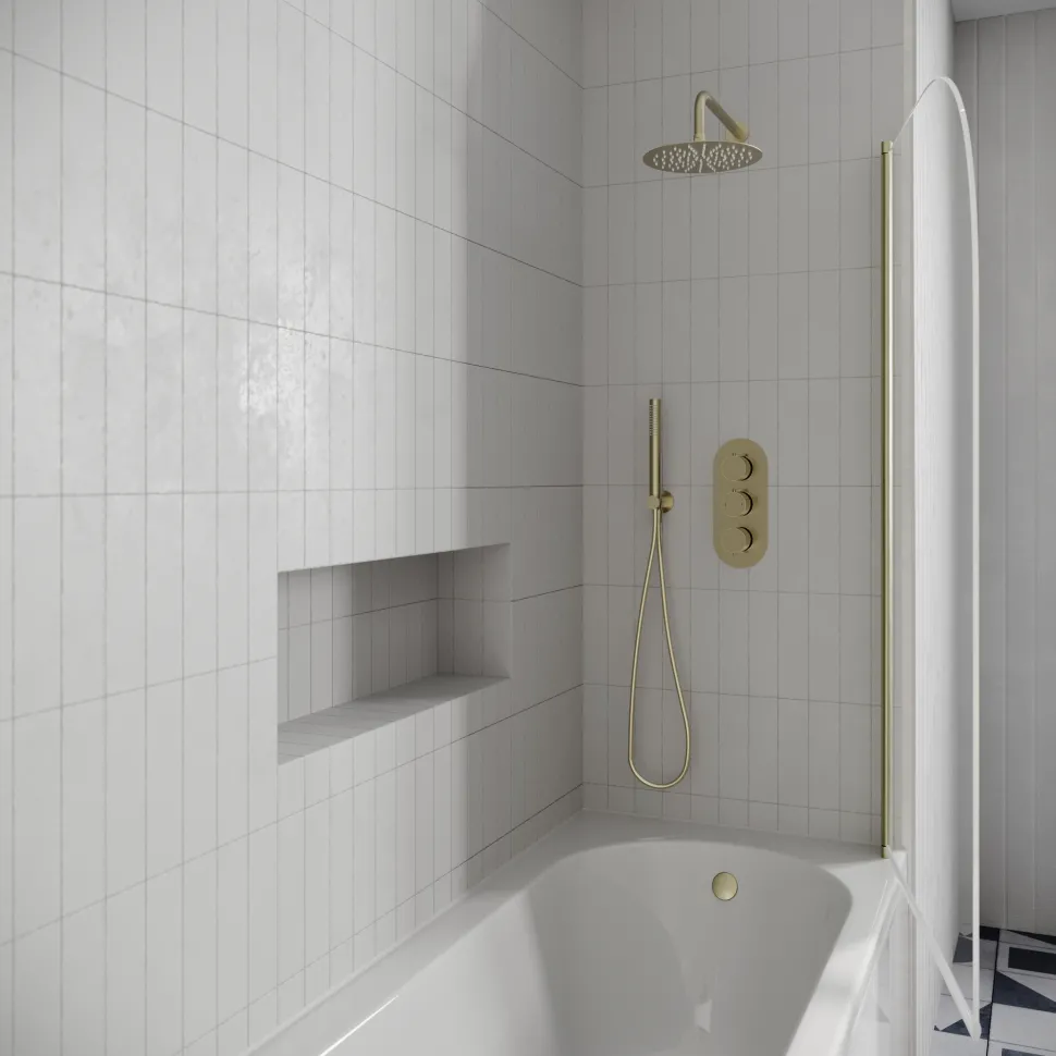 Drench J Shaped Shower Bath with Panel & Shower Screen