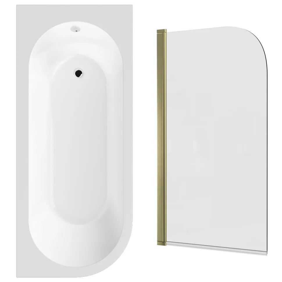Drench J Shaped Shower Bath with Panel & Shower Screen