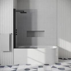 Drench J Shaped Shower Bath with Panel & Shower Screen