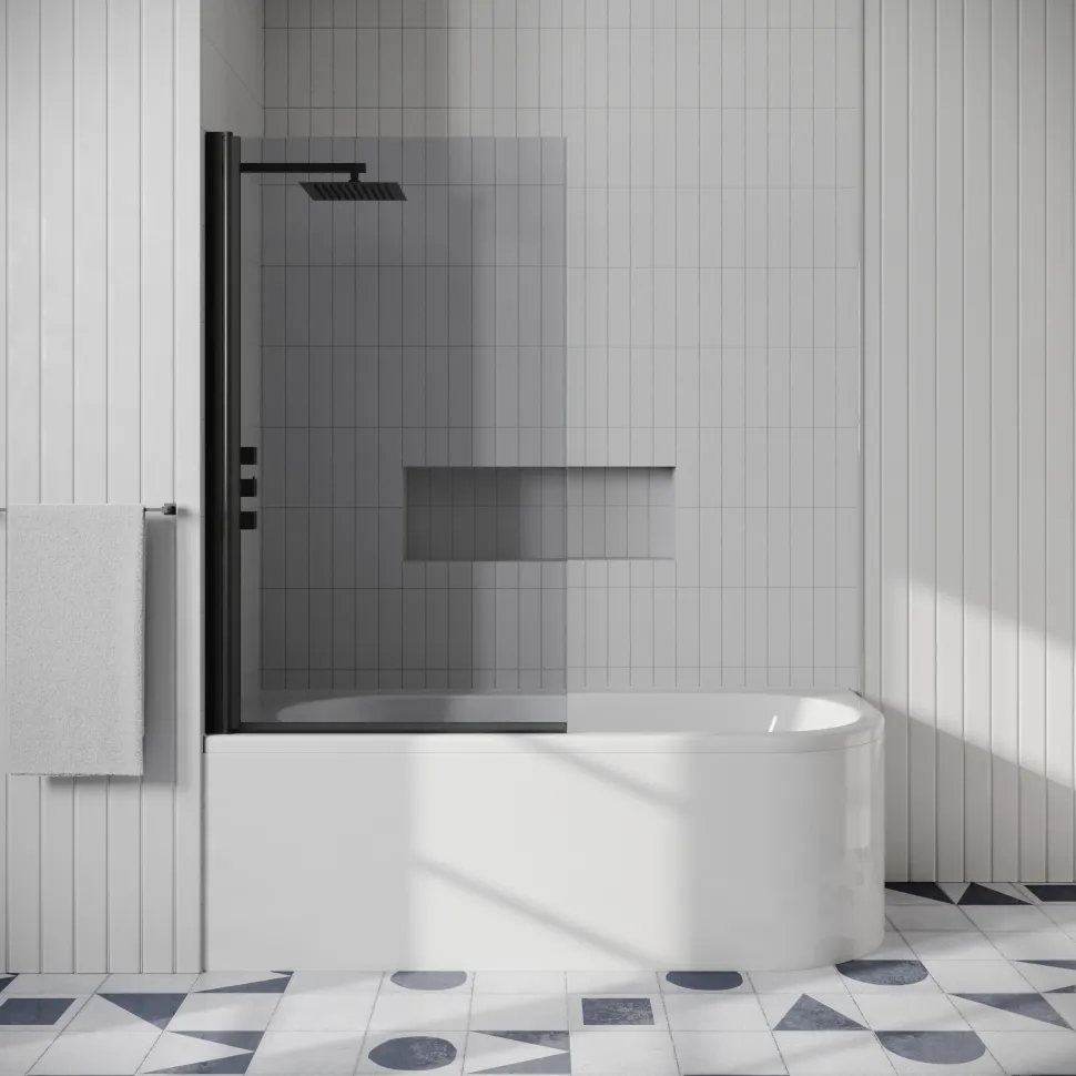 Drench J Shaped Shower Bath with Panel & Shower Screen