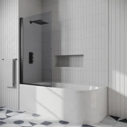 Drench J Shaped Shower Bath with Panel & Shower Screen