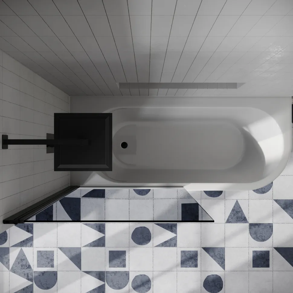 Drench J Shaped Shower Bath with Panel & Shower Screen