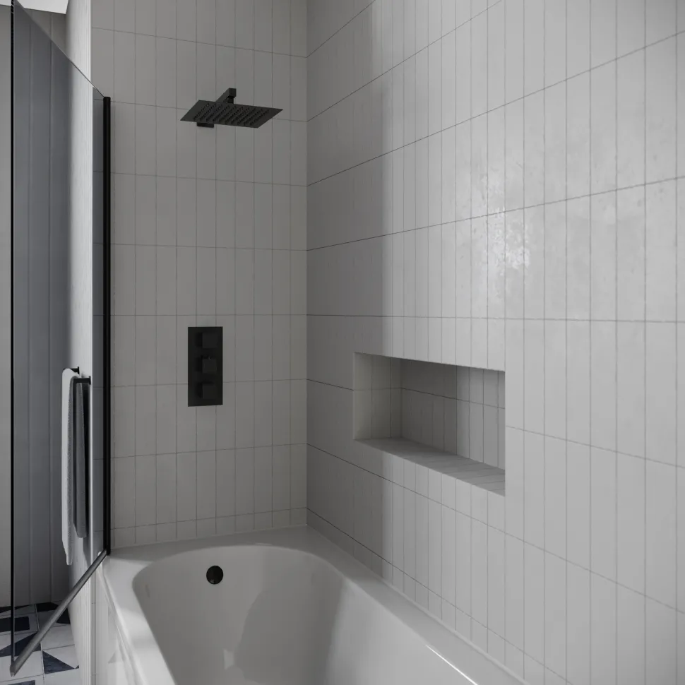 Drench J Shaped Shower Bath with Panel & Shower Screen