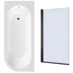 Drench J Shaped Shower Bath with Panel & Shower Screen