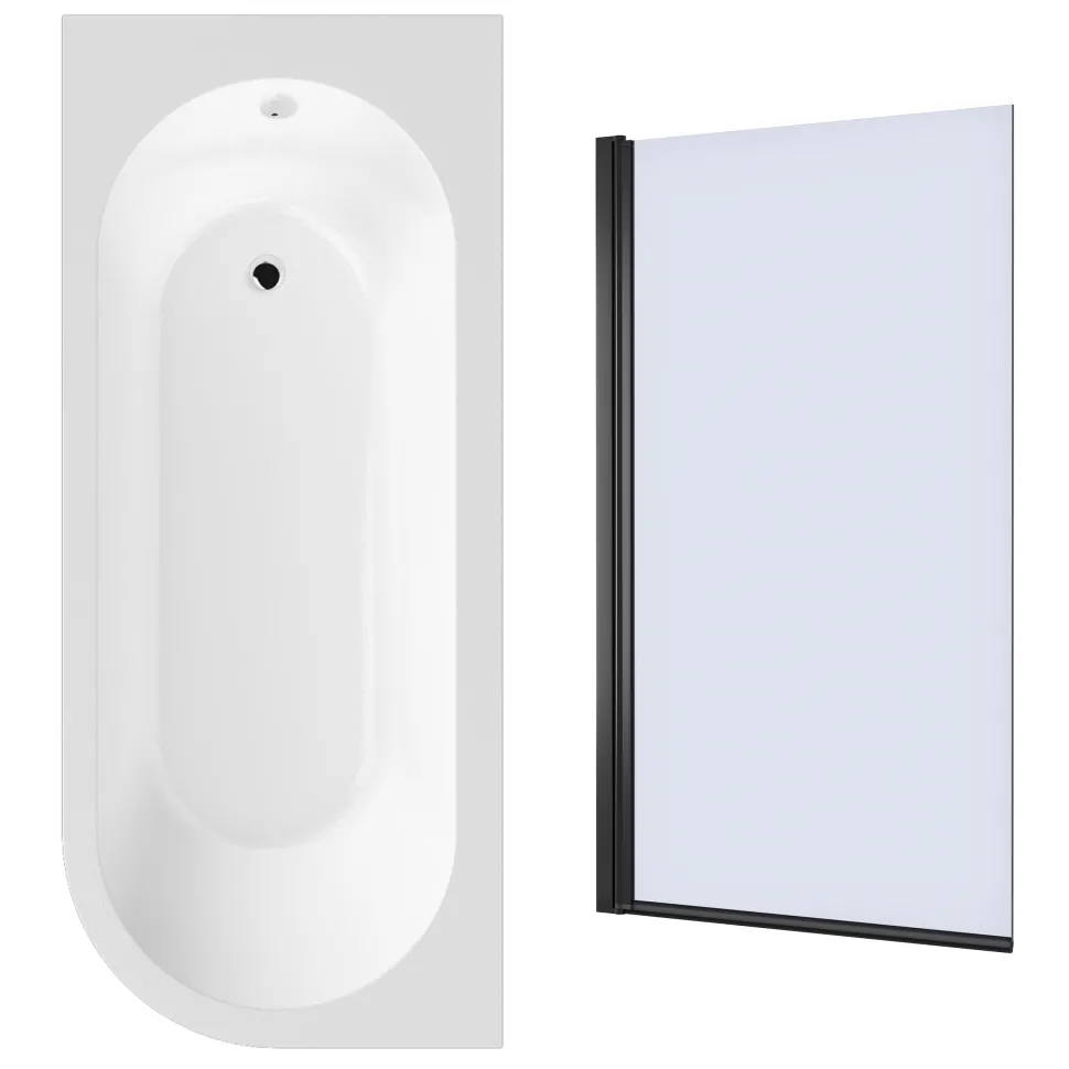 Drench J Shaped Shower Bath with Panel & Shower Screen