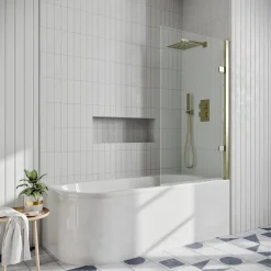 Drench J Shaped Shower Bath with Panel & Shower Screen