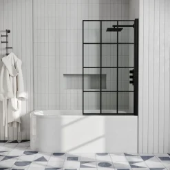 Drench J Shaped Shower Bath with Panel & Shower Screen