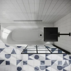 Drench J Shaped Shower Bath with Panel & Shower Screen