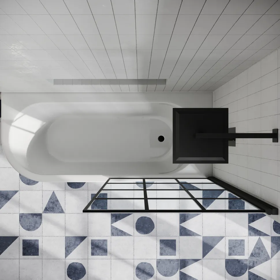 Drench J Shaped Shower Bath with Panel & Shower Screen