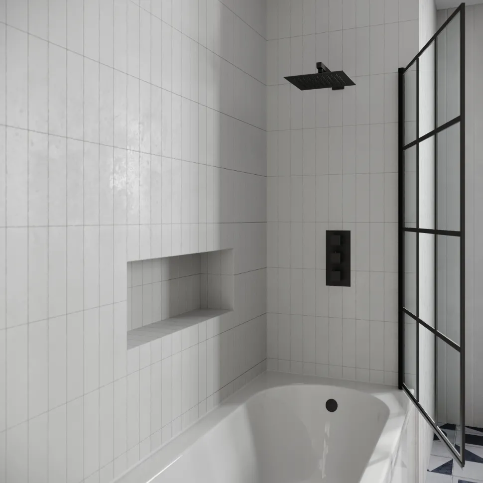 Drench J Shaped Shower Bath with Panel & Shower Screen