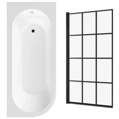 Drench J Shaped Shower Bath with Panel & Shower Screen