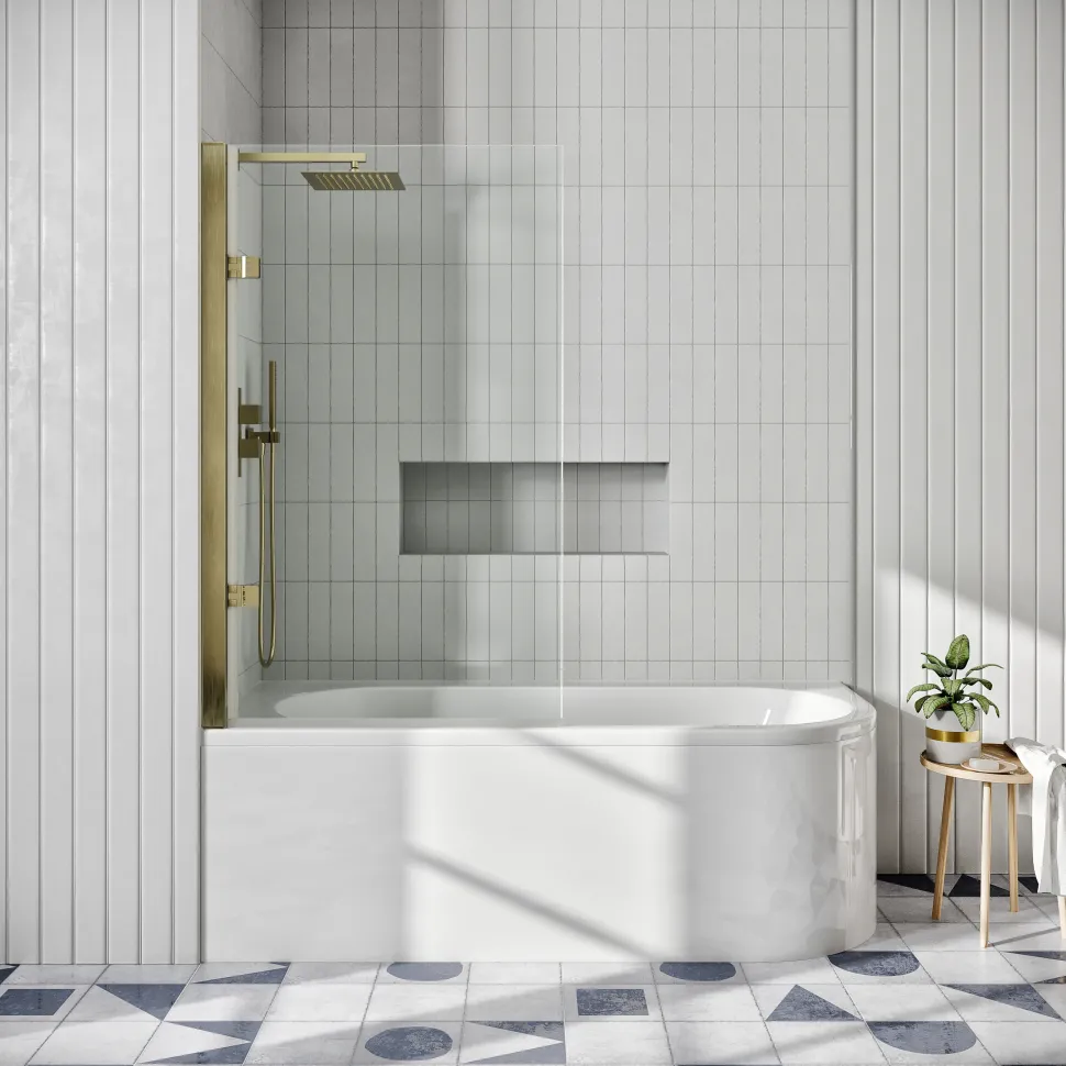 Drench J Shaped Shower Bath with Panel & Shower Screen