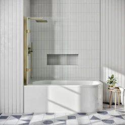Drench J Shaped Shower Bath with Panel & Shower Screen