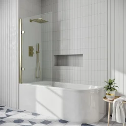 Drench J Shaped Shower Bath with Panel & Shower Screen