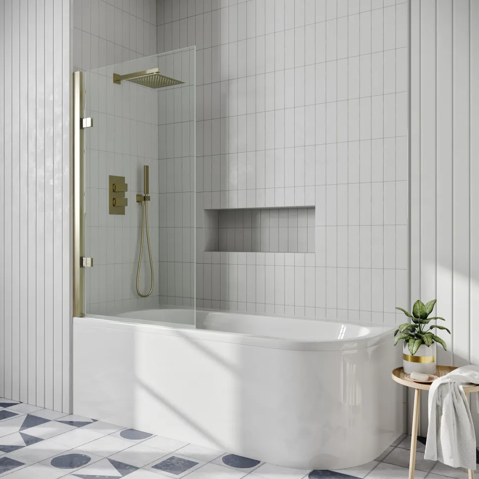Drench J Shaped Shower Bath with Panel & Shower Screen
