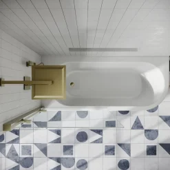 Drench J Shaped Shower Bath with Panel & Shower Screen