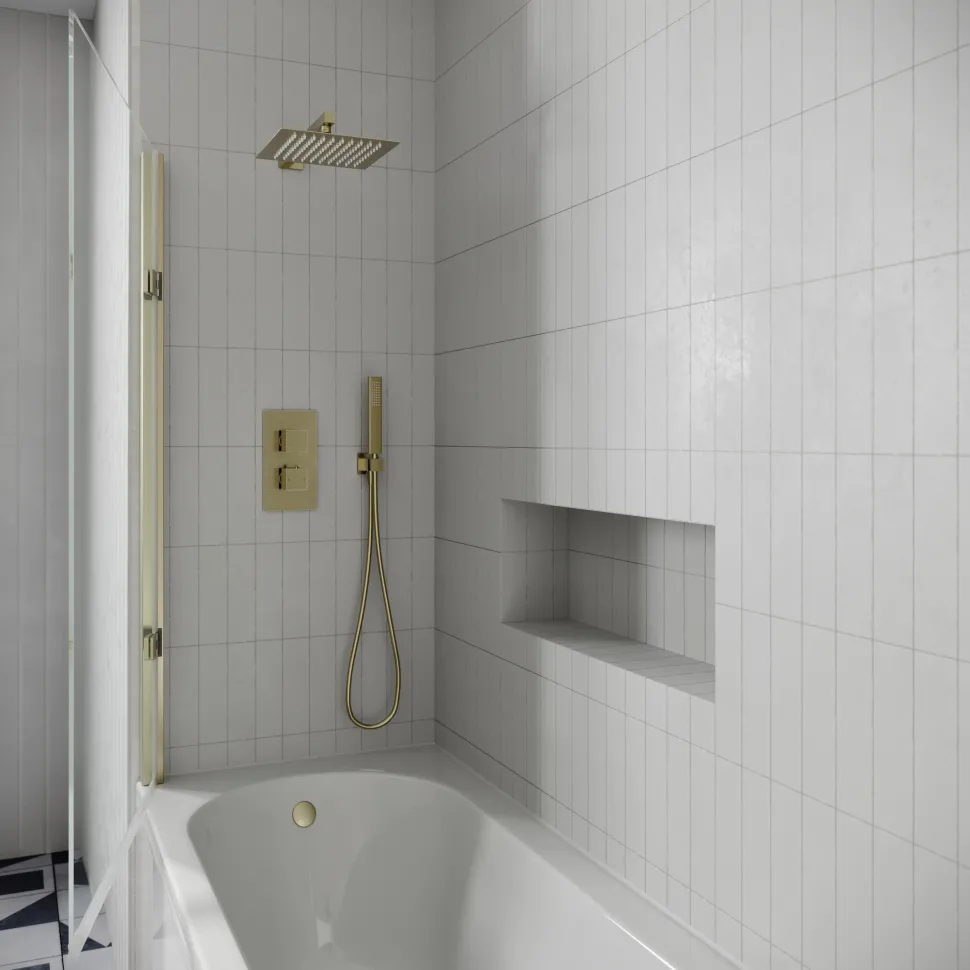 Drench J Shaped Shower Bath with Panel & Shower Screen