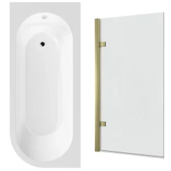Drench J Shaped Shower Bath with Panel & Shower Screen
