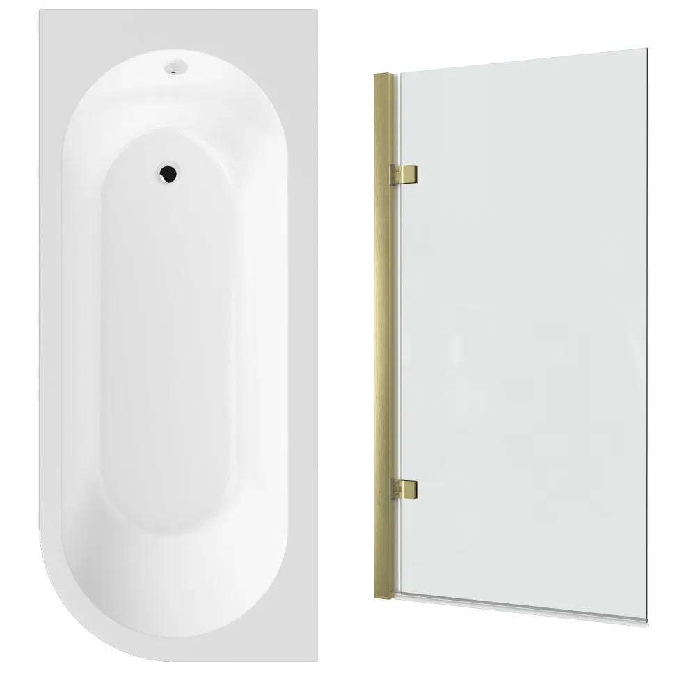 Drench J Shaped Shower Bath with Panel & Shower Screen