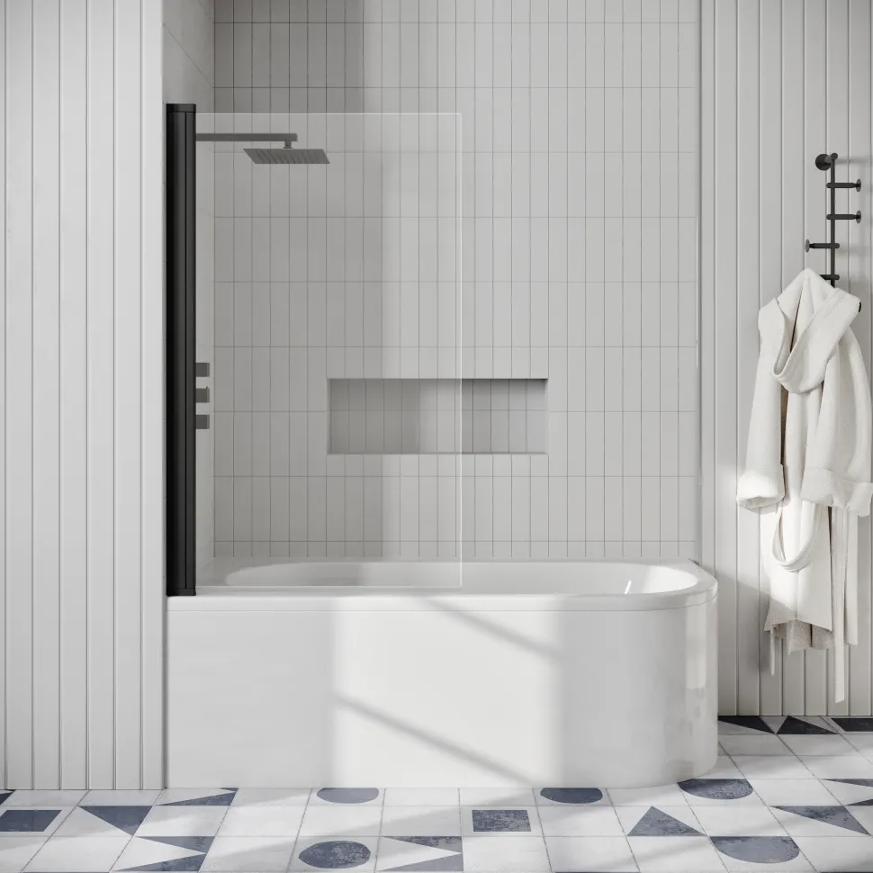 Drench J Shaped Shower Bath with Panel & Shower Screen