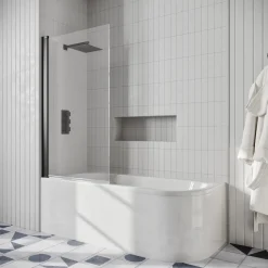 Drench J Shaped Shower Bath with Panel & Shower Screen