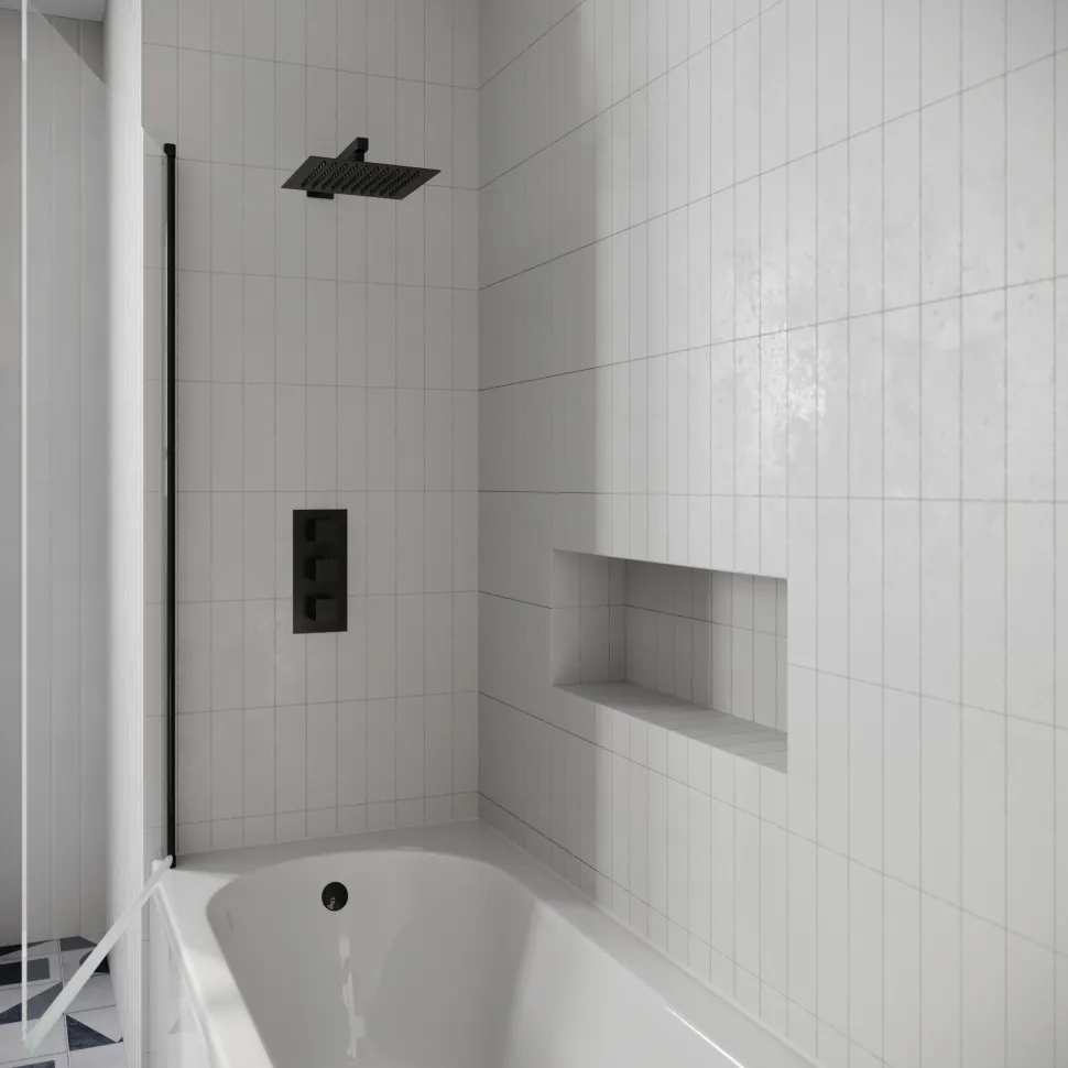 Drench J Shaped Shower Bath with Panel & Shower Screen