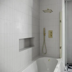 Drench J Shaped Shower Bath with Panel & Shower Screen