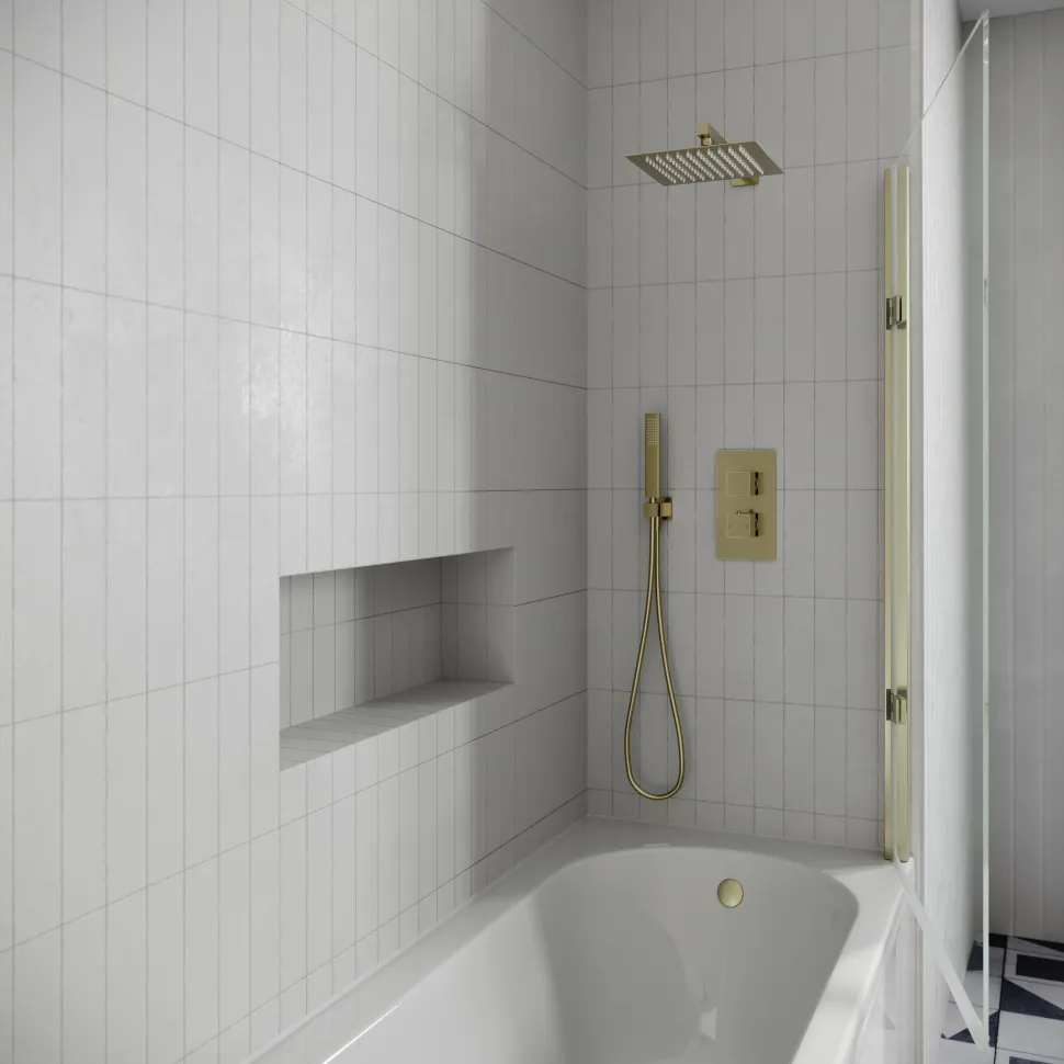 Drench J Shaped Shower Bath with Panel & Shower Screen